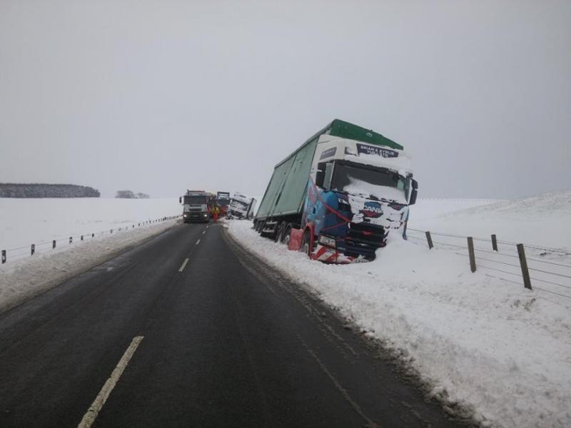 HGV vehicles stuck in the snow